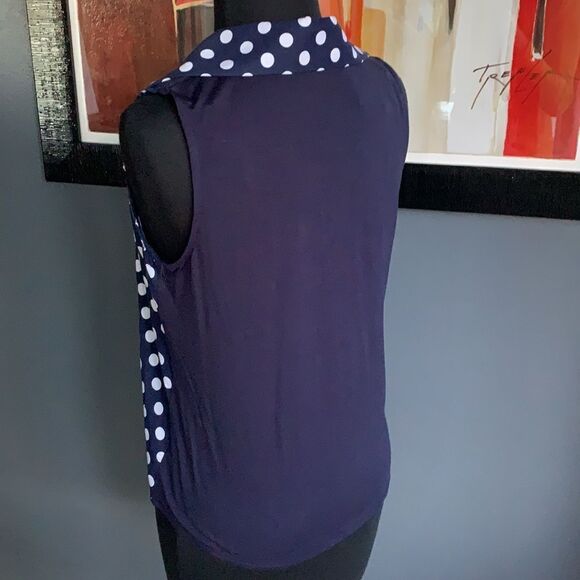 Cha Cha Vente navy and white polka dot solid back tie button front top, NWT, S - Picture 5 of 6